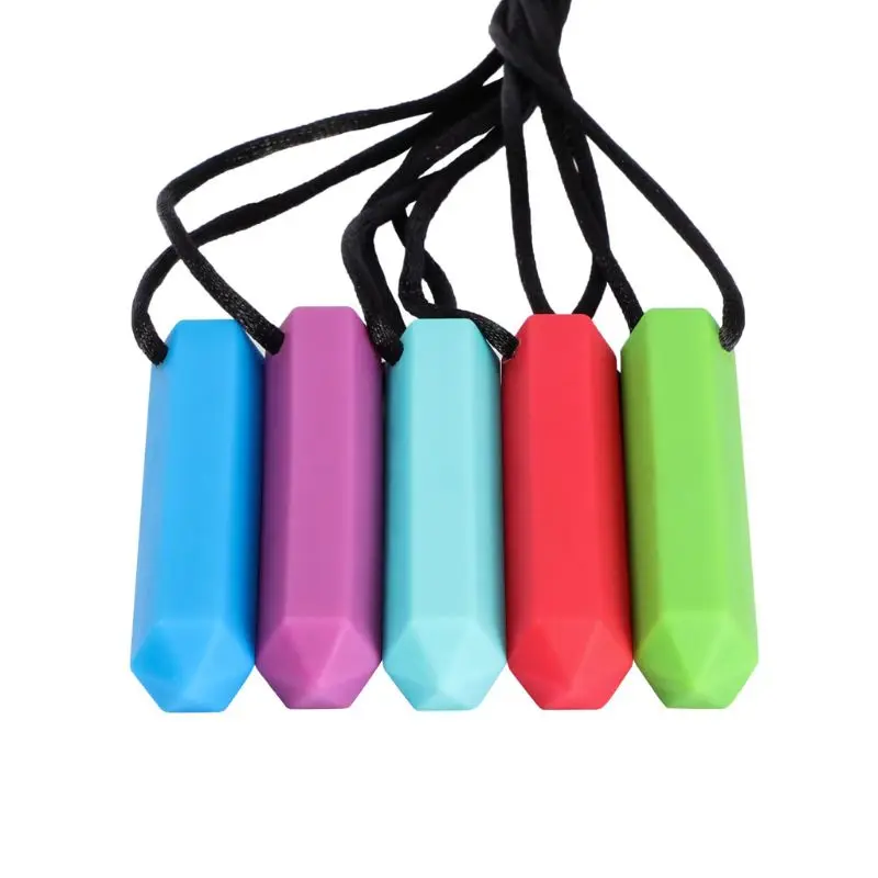 Sensory Crayon Teether Necklace – Best Tools for Autism and Teething Kids Silicone Chewy Toys Chewing Pendant for Boys & Girls