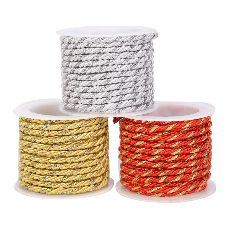 3M/Roll Gold Thread Bleached Tag Cords Wedding Birthday Party Decorations Rope DIY Craft Supplies Gift Wrapping Rope Hang 3MM