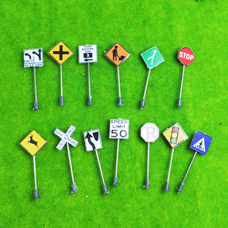 14PCS/Set 1/87 HO Scale Model Traffic Signs Building Sand Table Model Accessories Railroad Diorama Landscape Road Signs Игрушки