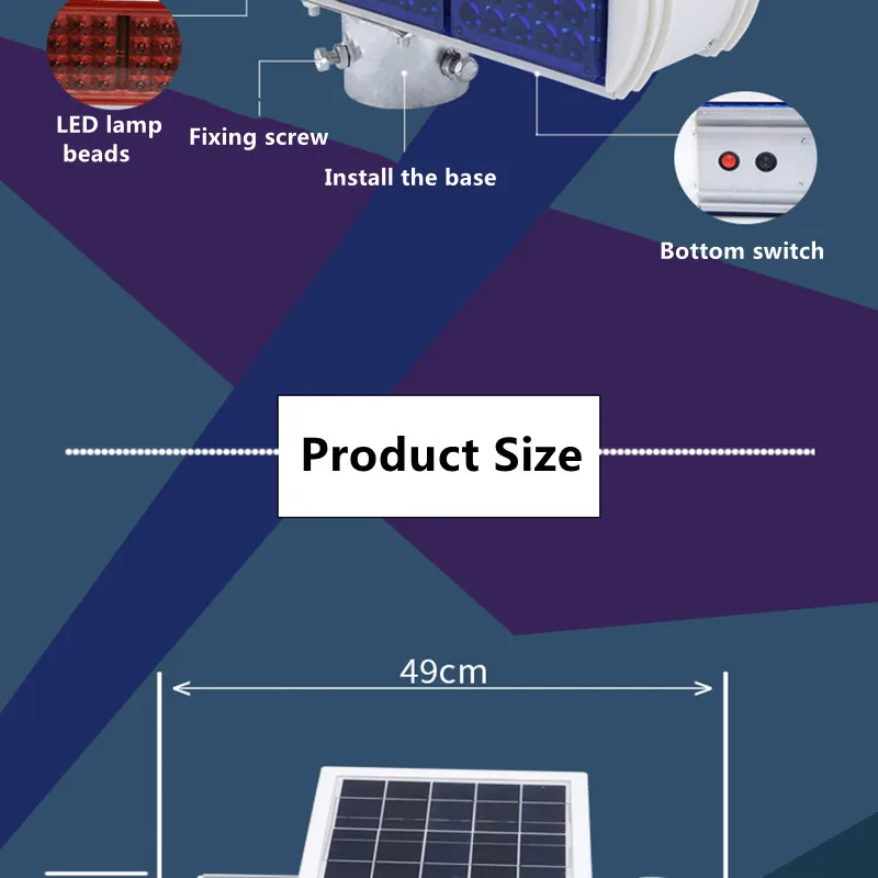 Solar Warning Strobe Light, Strong Light, Road Construction Safety, Red and Blue Flashing Light, Traffic Signal Barricade Light