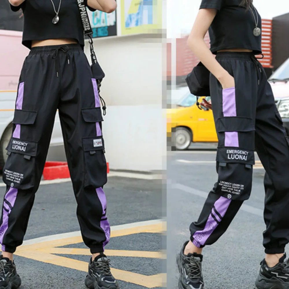 Women's Joggers Casual Sports Girls Fashion Hip-hop Streetwear Pants Fashion Cargo Pants Female Dance Sweatpants Trousers Black