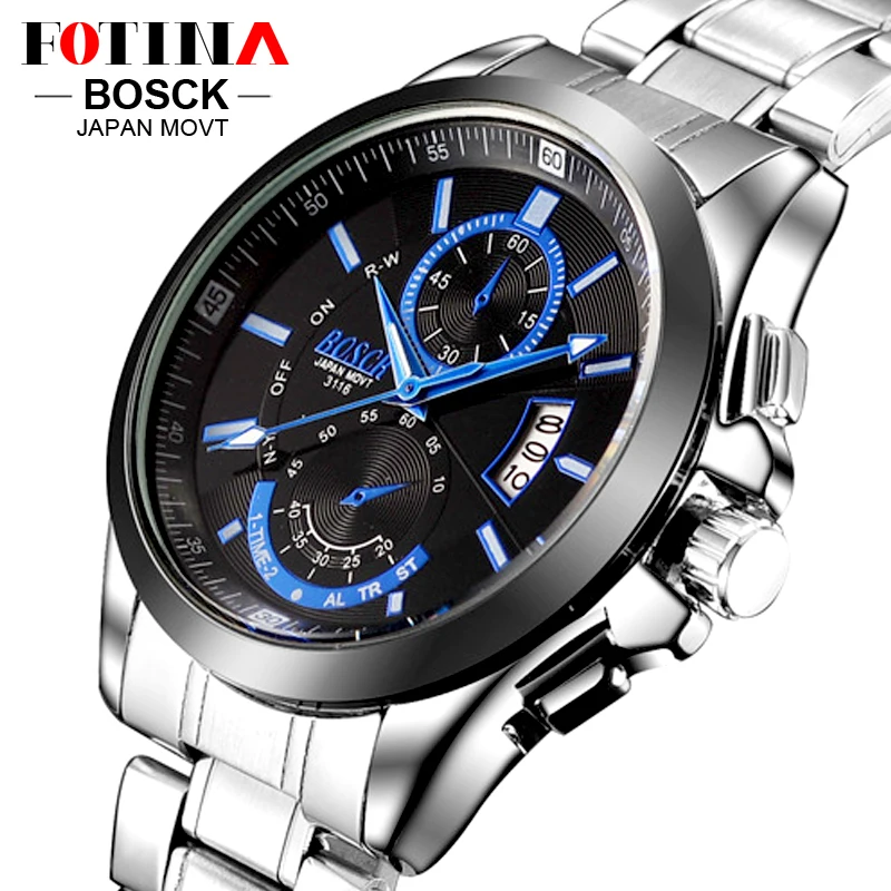 

BOSCK Men Analog watch Casual Business Watch Men Stainless Steel Water Resistant Quartz Clock Auto Day Date Watches Montre Homme