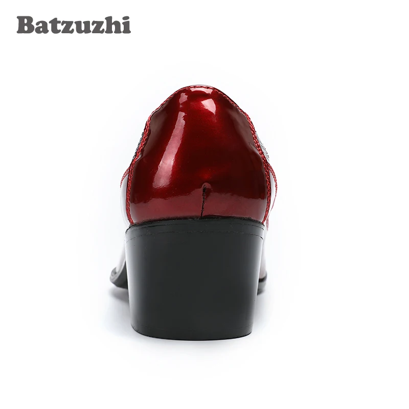 Batzuzhi 6.5cm High Heels Luxury Italian Men Leather Shoes Zapatos Hombre Pointed Toe Wine Red Leather Wedding Men Shoes, 38-46