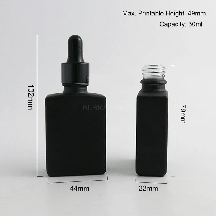 

300pcs 30ml Square Glass Essential Oil Bottles Empty Black Frosted Glass Bottle,With Aluminum Dropper Glass Pipette Containers