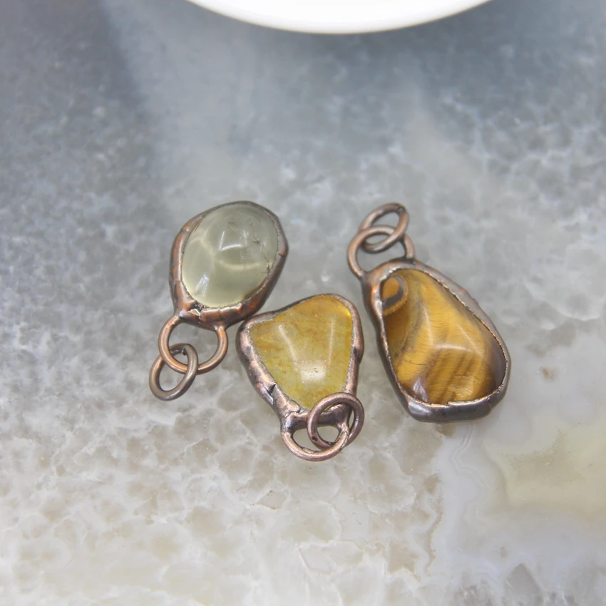Bronze Natural Yellow Crystal Raw Rough Irregular Quartz Antique Copper Pendant Vintage Necklace/Bracelet/Earring Jewelry Making