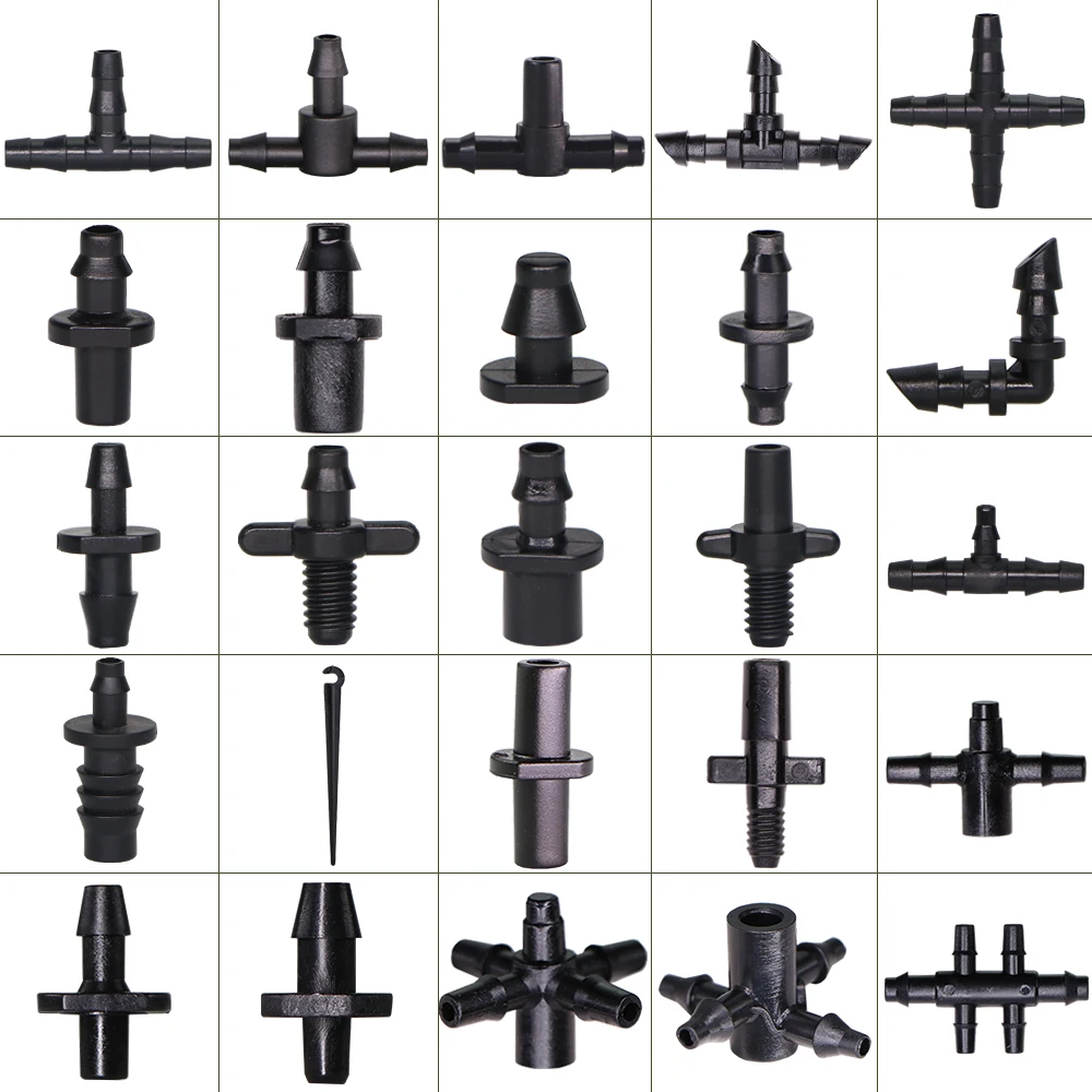 

50PCS Garden Water Connector Drip Irrigation for 1/4'' & 1/8'' Tubing Hose Accessories Joint Barbed Tees Cross Eng Plug Adaptors