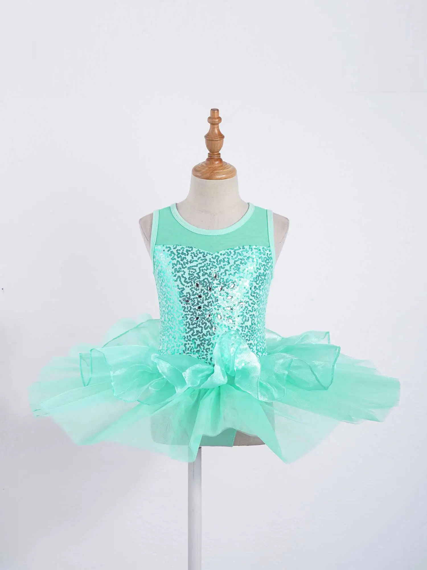 Child Tutu Ballet Dress Girls Ballerina Tulle Costume Sequins Mesh Splice Bowknot on Waist Gymnastics Leotard Kids Dancewear