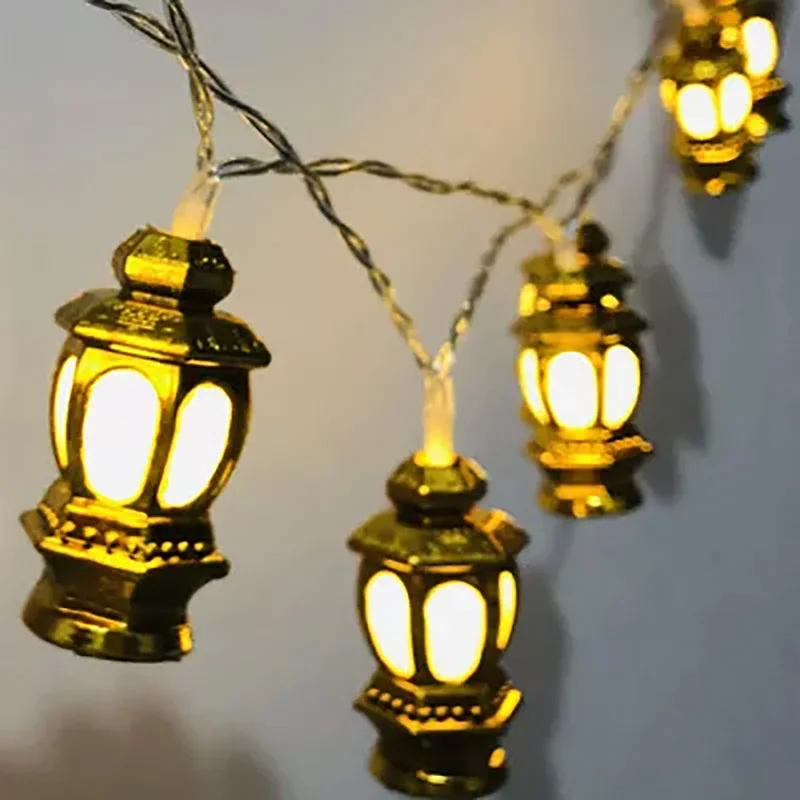 PAMNNY 10/20 LED Golden Lantern Fairy String Lights Battery Powered Outdoor Garden Ramadan Christmas Party Wedding Garland Light