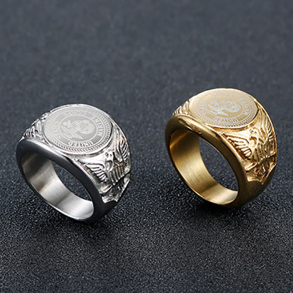 Stainless Steel Gold Silver Plated Ring Size 8-13# Badge Eagle Men Signet Finger Gift Jewelry Drop Shipping