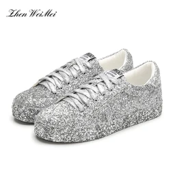 Scarpe donna Casual Platform Sneakers donna argento lucido primavera autunno bellissimo movimento moda scarpe vulcanizzate traspiranti