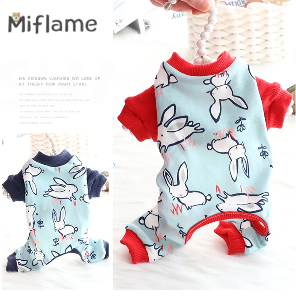 

Miflame Summer Cotton Small Dogs Home Clothes Splicing Puppy Pajamas Schnauzer Terrier Bichon Cartoon Printing Pet Cats Clothing