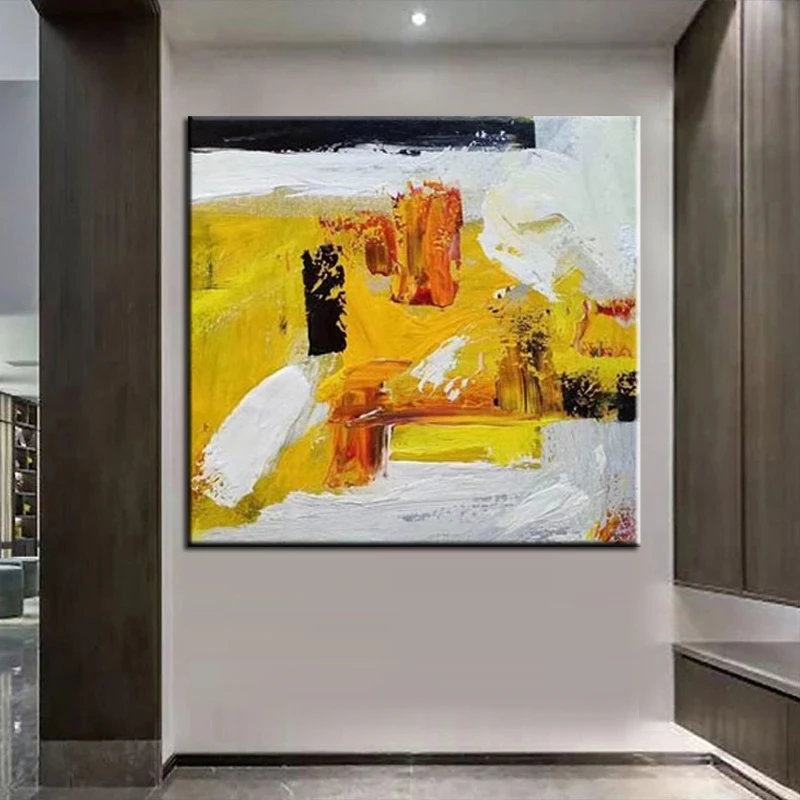 

100% Hand Painted Abstract Painting Original Large Canvas Wall Art Yellow Expressionism Modern Painting Wall Art Frameless
