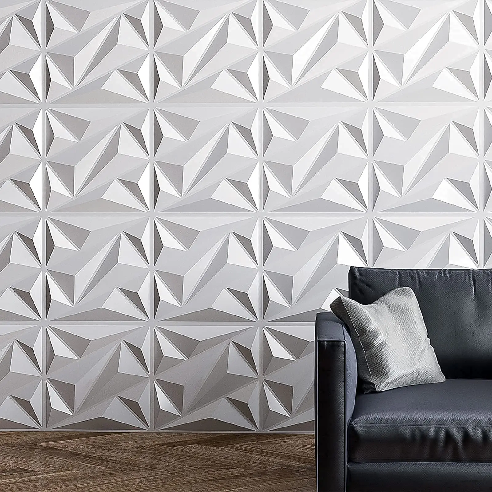 Art3d PVC 3D Wall Panel Diamond for Interior Wall Décor in White, Wall Decor PVC Panel, 3D Textured Wall Panels, Pack of 12 Tile