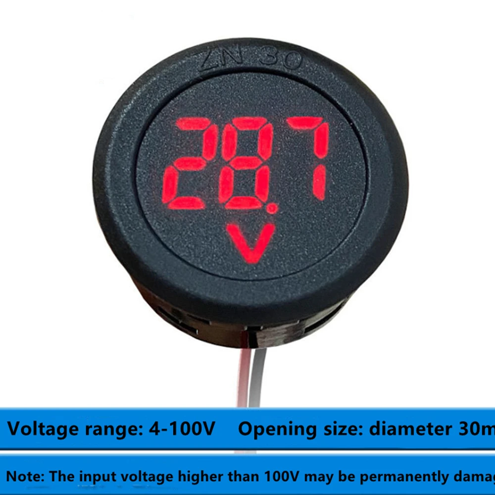 DC 4-100V LED Digital Display Circular Two-wire Voltmeter DC Digital Voltmeter Head Display Reverse Connection Protection