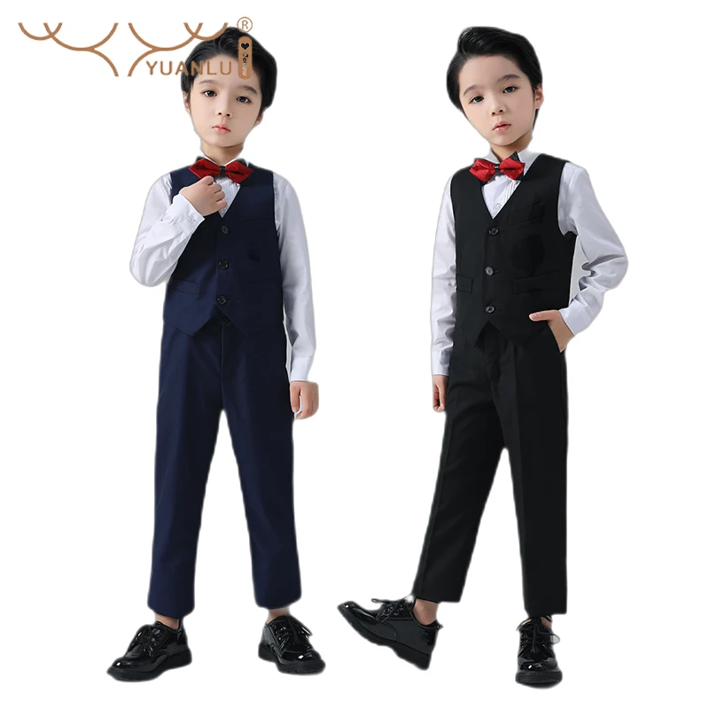 

Spring Fall Suits for Boys for Wedding Party Gentleman 4Pcs Vest Shirts Pants Bow Tie Children's Clothing for Boy Host Costume