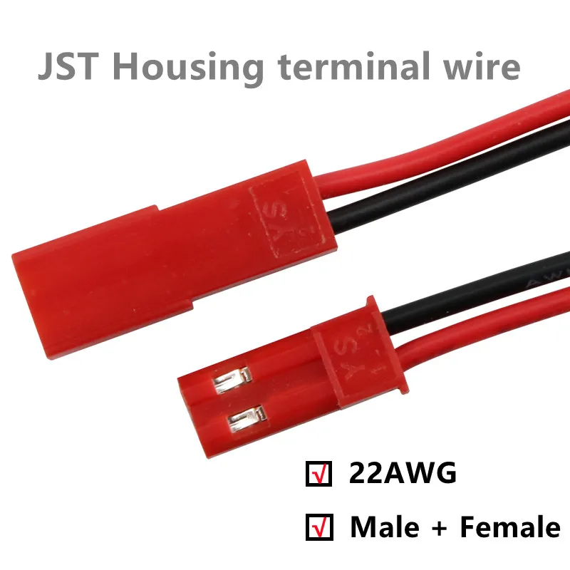 20Pair  JST 20cm 40cm 60cm 100cm 22 AWG 2 Pin JST Plug Connector Male and Female Plug Connector Cable tin-plated tail Wi