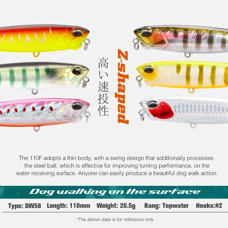 TSURINOYA 110mm 20.5g Topwater Floating Pencil DW58 Minnow Crank Wobbler Quality Fishing Tackle Hooks For Fishing Lure