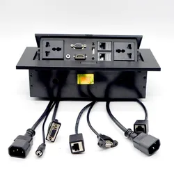Pop-Up Hidden Socket All-in-One Desktop Jack with VGA USB Audio Power Plug Multimedia Hub for Office Desk &Conference Table