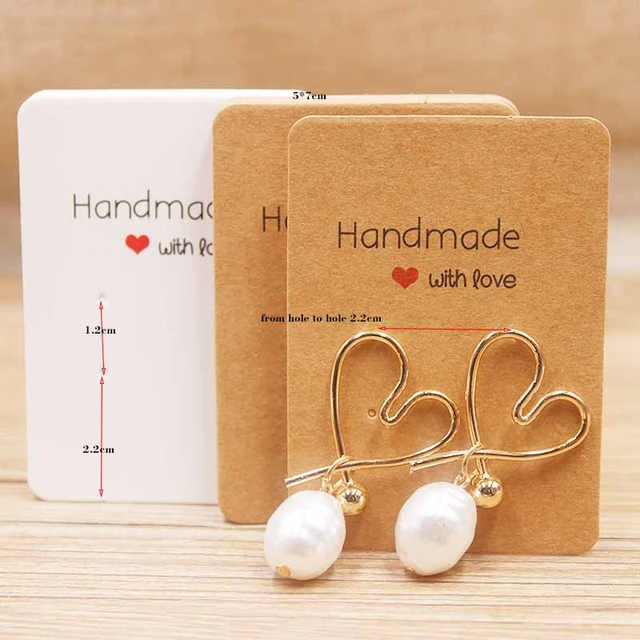 Handmade with love 50Pcs DIY Paper earring Tags kraft Display Hanging Cards Package for Ear Studs Earrings Jewelry Package
