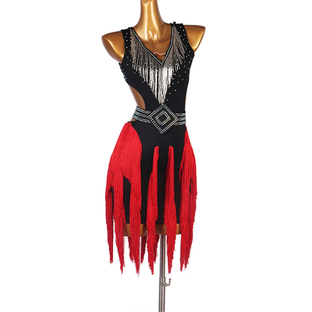 Vestido de baile latino para mujer, ropa femenina con flecos de flamenco, traje de competición de Salsa, vestidos de fiesta personalizados D0157