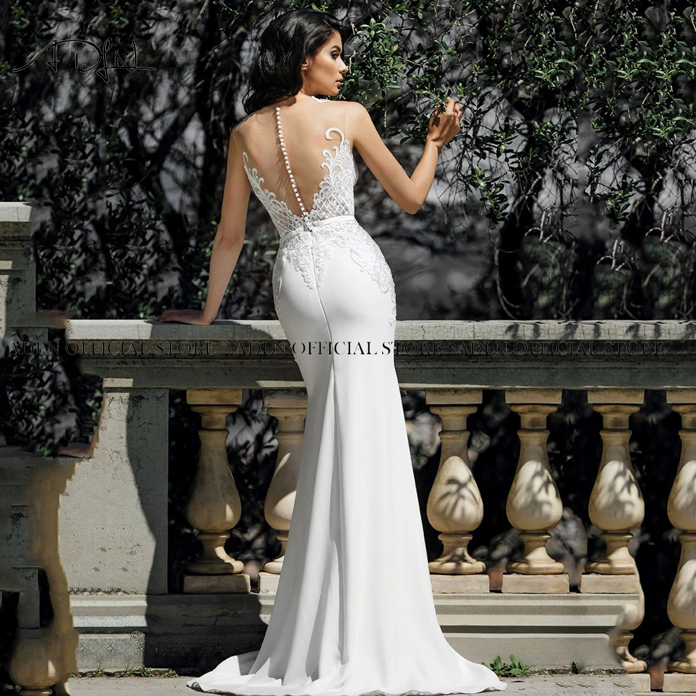 ADLN abiti da sposa a sirena affascinanti collo trasparente abito da sposa in pizzo bohemien bianco avorio su misura Vestido de Novia 2021