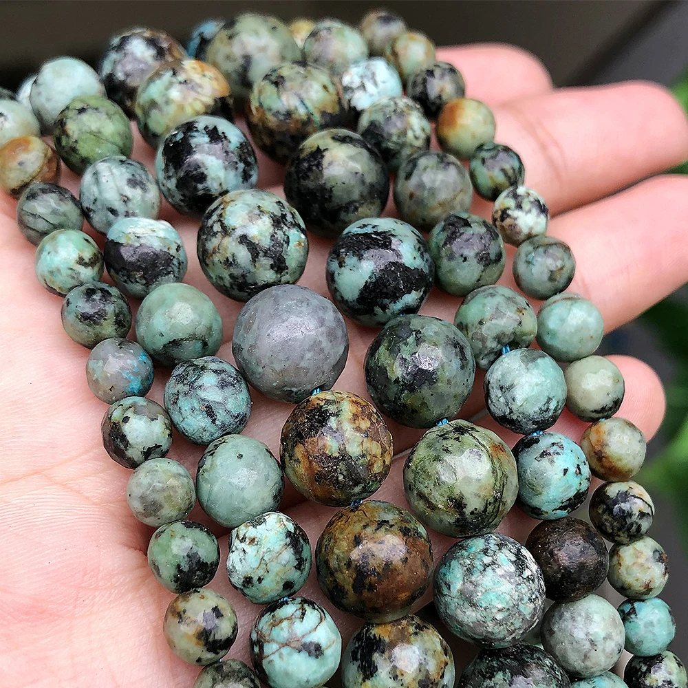 Faceted Natural African Turquoise Stone Beads Round Loose Mineral Beads for Jewelry Making DIY Handmade Bracelet 15\'\' 4 6 8 10mm