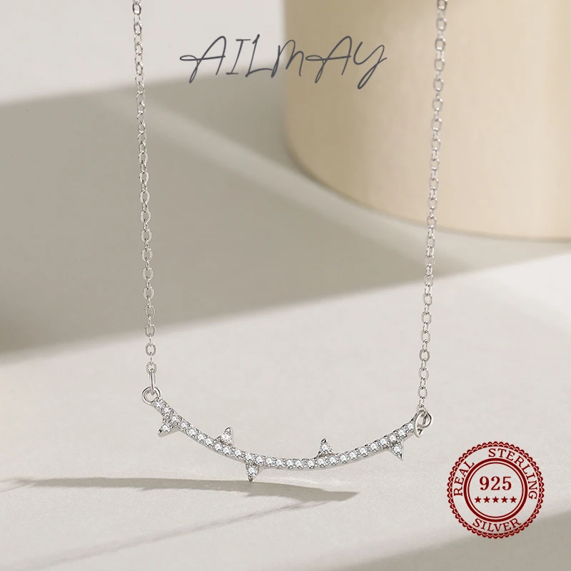 Ailmay Fashion 925 Sterling Silver Smile Pendant Necklace For Women Girls Anti-allergy Fine Clear Zircon Jewelry Gifts image 3