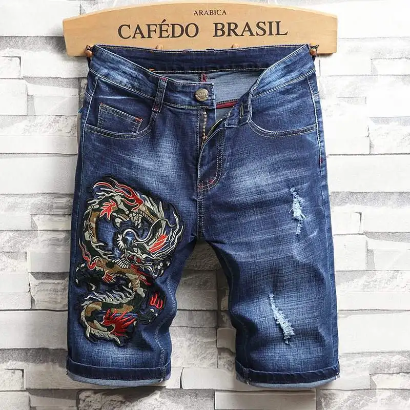 High Quality Men\'s Hole Denim Shorts Summer New Fashion Casual Slim Fit Ripped Retro Short Jeans Male Brand Classic Pants