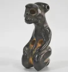 Hongshan culture antique black iron meteorite Skeleton statue handle piece Folk art collection crafts