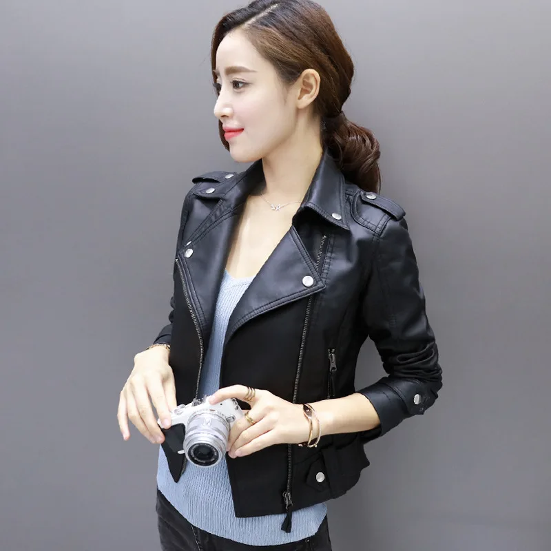 New Loose PU Faux Leather Jacket Women Classic Moto Biker Jacket Spring Autumn Lady Basic Coat Plus Size Outerwear