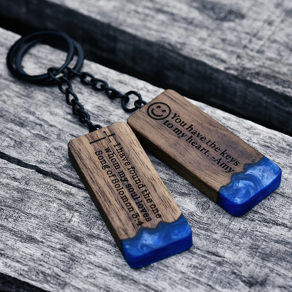 Custom Resin Wood Keychain Fashion Personlized Gift for Couple Car Key Ring Key Chain Engraving Text Logo Name OEM Dropshipping