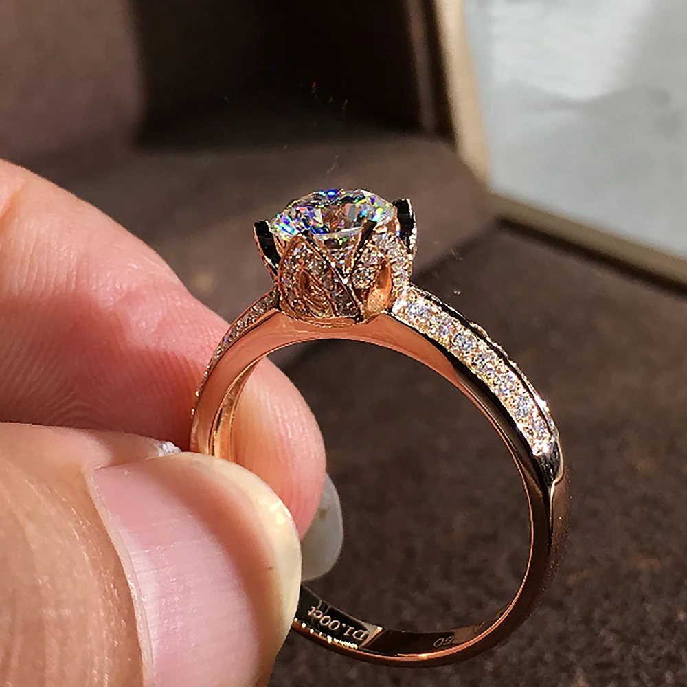 Custom Solid 10K Rose Gold Women Wedding Party Engagement Ring 1 2 3 4 5 Carat Round Moissanite Diamond Ring Flower Bud Trendy