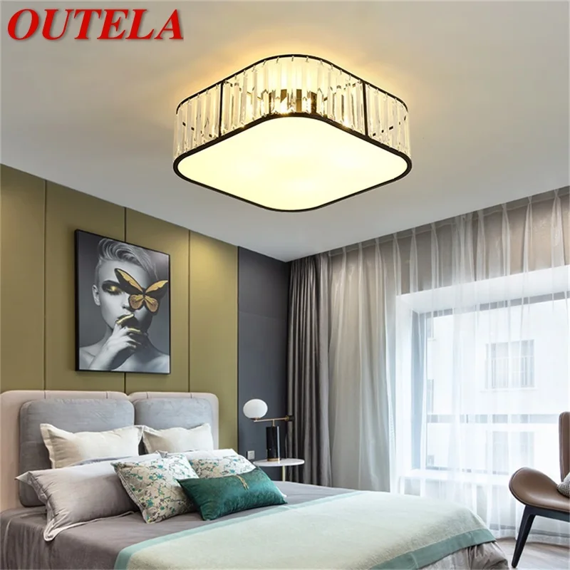 

OUTELA Modern Ceiling Light Square Luxury Gold LED Lamp Fixtures Home For Dining Room Decoration