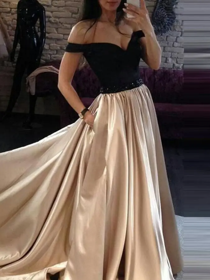 Robe De soirée longue en Satin, tenue De bal, épaules dénudées, ceinture De perles, à la mode, 2021