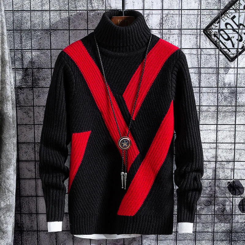 Winter thick warm sweater men's high collar casual splicing new men's Christmas Sweater loose Pullover men's sweater good qualit