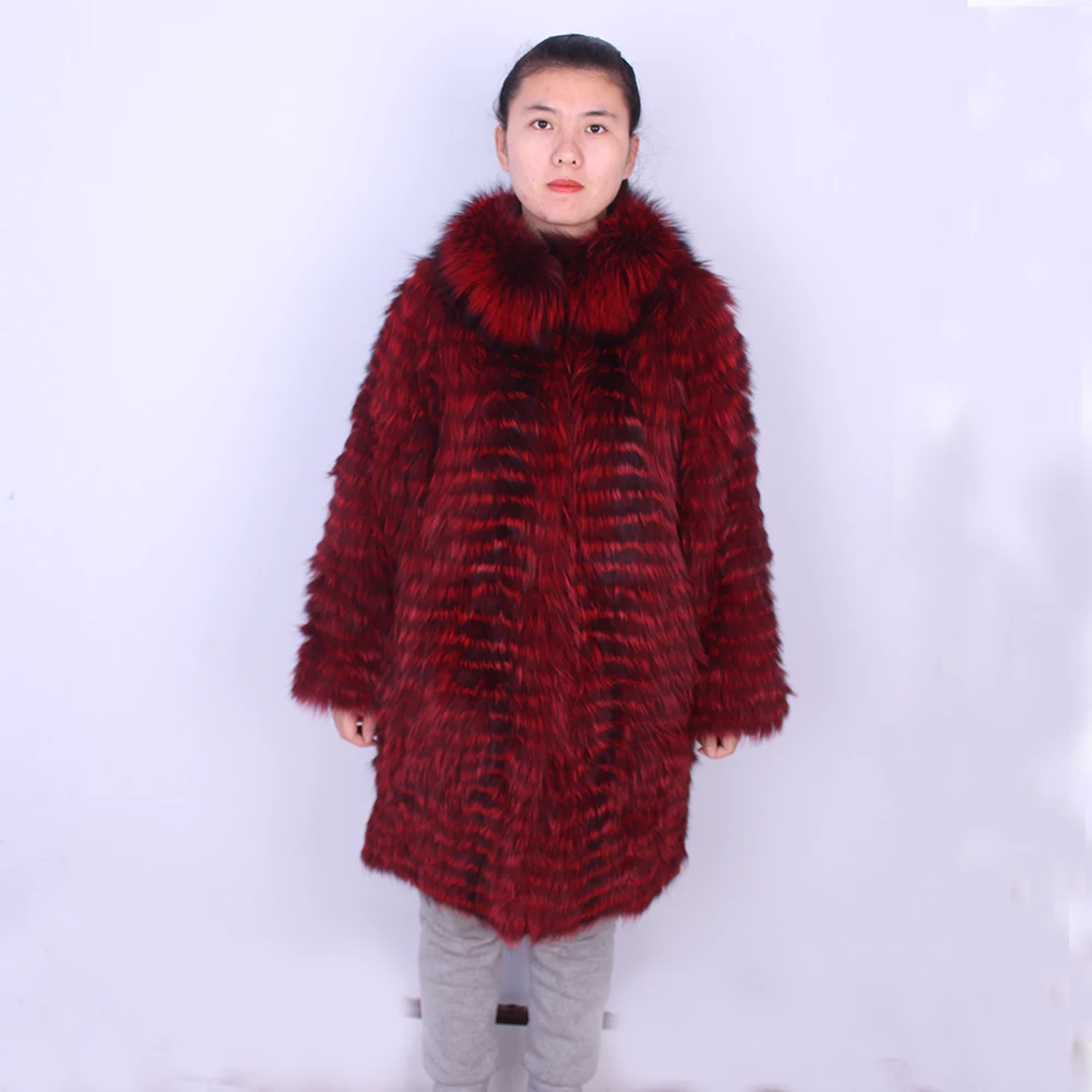 2014 Raccoon Floating Gold Color White Long Sleeved Real Fur Coat