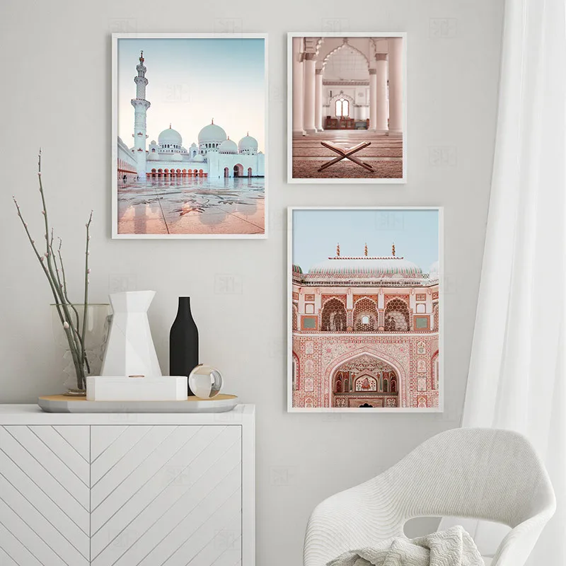 Islamic Architecture Wall Art Painting Mosque Temple Canvas Muslim Canvas Poster Landscape Print Allah Religion Decor Picture