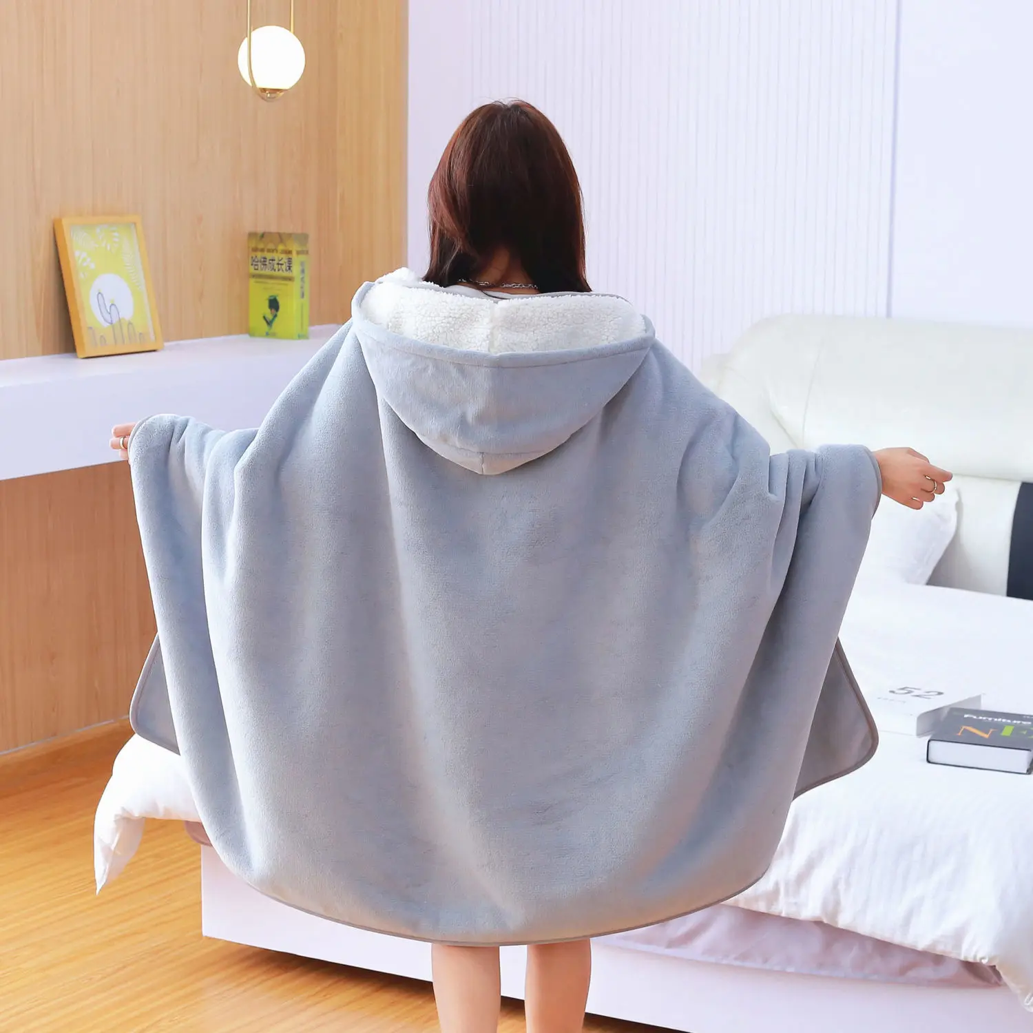 Textile City Winter Heavy Thick Hooded Blanket Antistatic Fleece Warm Bedspread Soft Throw Blanket Hoodie Home Solid Towel