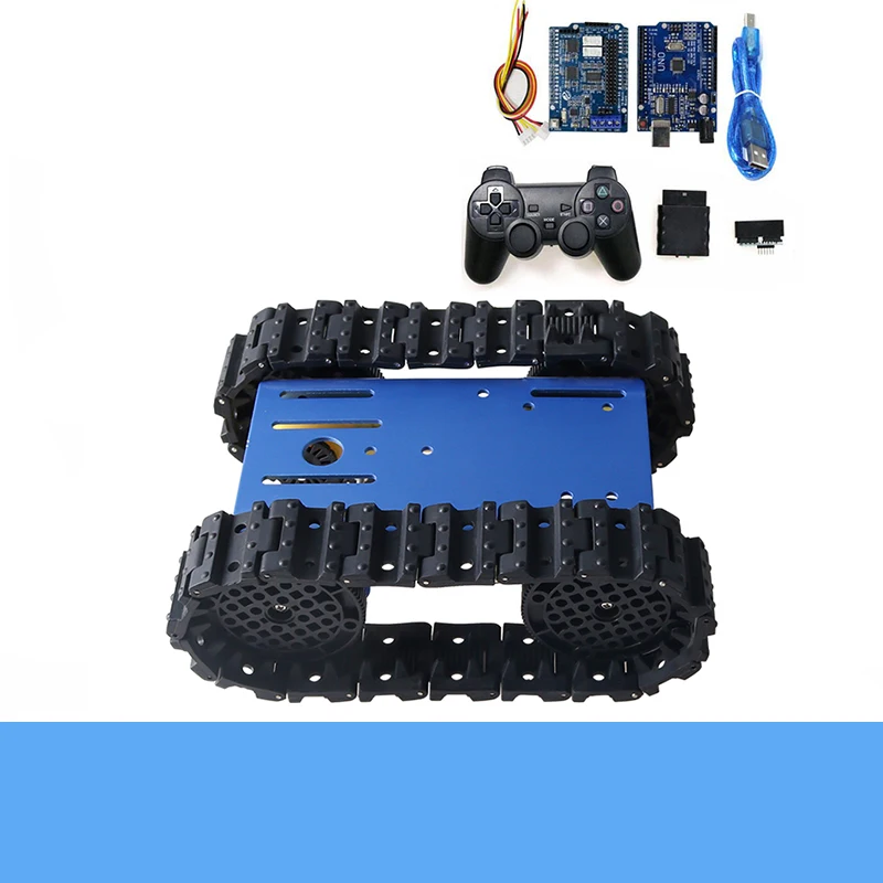 TC101 4WD Metal Smart Crawler Robot Tank Chassis with Control Kit, 4pcs TT Motors, Rubber Track DIY Toy for Arduino Education