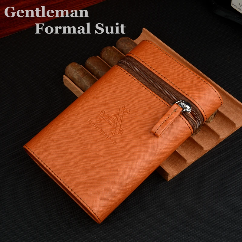 

Mini Cigar Humidor Orange Travel Cigar Case Cedar Wood Lined Tobacco Tube Leather Cigar Holder Box Smoking Aceessories