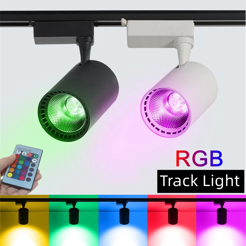 RGB LED Ceiling Track Light 12W/15W/20W Colorful COB Phase Wall Rail Spotlight Stage KTV Cloth Shop Track Lighting System AC220V