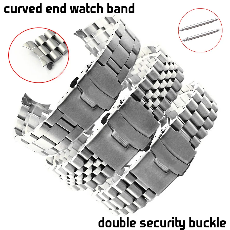 Curved End Replacement Solid Stainless Steel Watch Band 18 19 20mm 21 22mm 23 24 26 28 30mm Watch Strap Arc Wristband SKX009