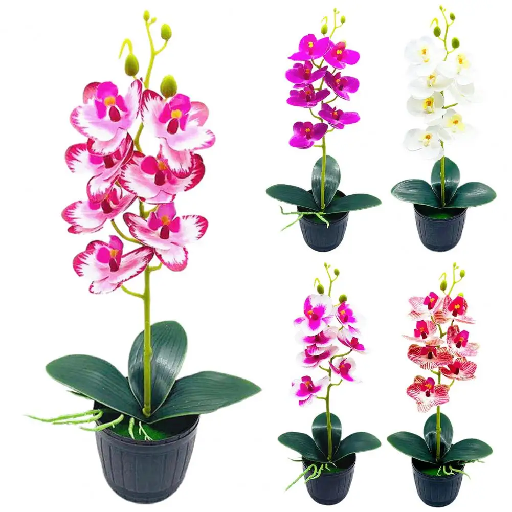 1 Set Artificial Orchid Flowers Pot Showcase Shelf Imitation Potted Plant decoration home Flowerpots Desktop Ornaments Gifts