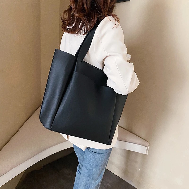 Women Leather Handbags Black Bucket Shoulder Bags Ladies Crossbody Bags Large Capacity Ladies Shopping Bag Bolsa