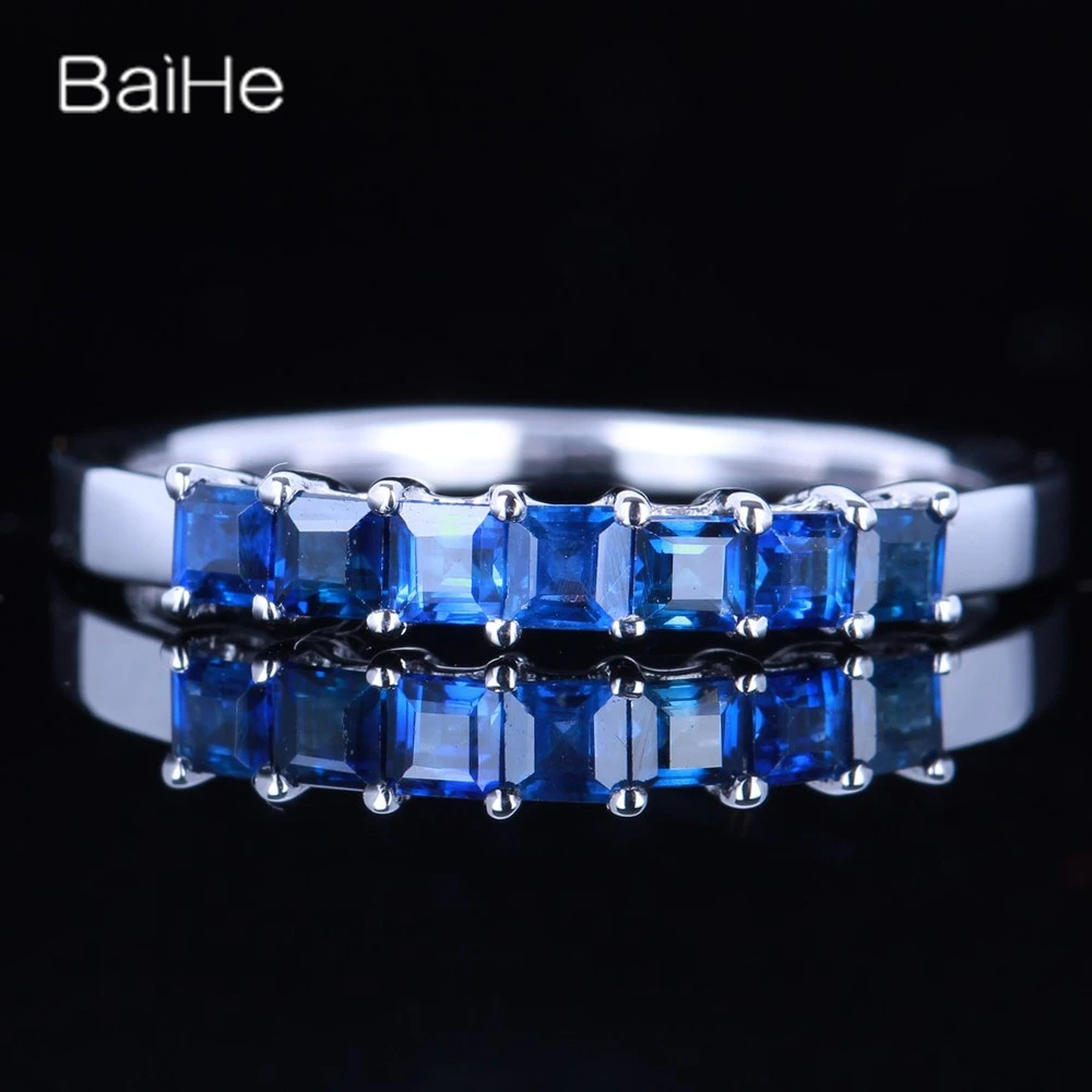 

BAIHE Solid 14K White Gold 0.7CT H/SI Sapphire Wedding ring Engagement Man Ring Trendy Fine Jewelry Sapphire Ring for Women