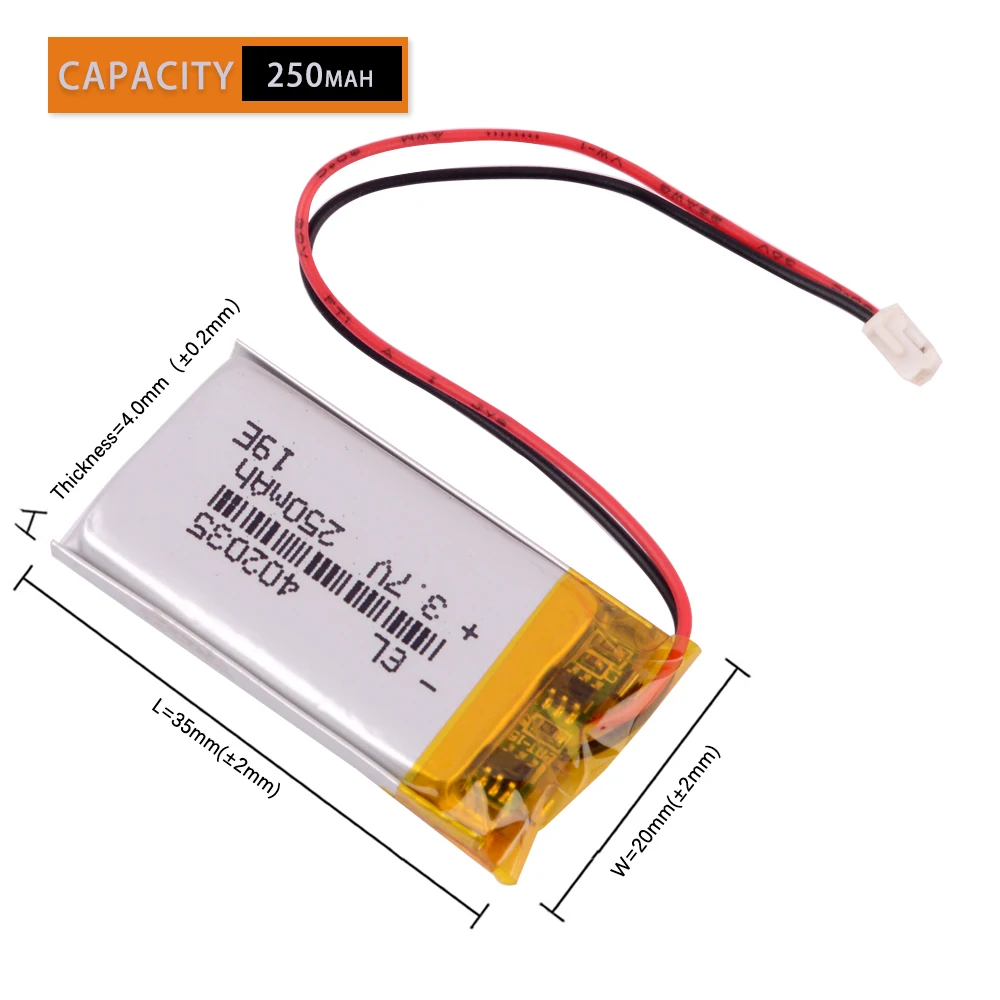 JST 1.5 Mm 2pin 250MAh 402035 แบตเตอรี่ลิเธียมโพลิเมอร์แบตเตอรี่LiPoแบบชาร์จไฟได้สำหรับGPSมือถือMp3 GPSบลูทูธ
