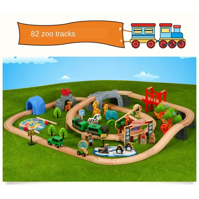 Conjunto de tren de madera para el Zoo, juguete educativo Compatible con vías y coches eléctricos, 82 piezas, Pd42