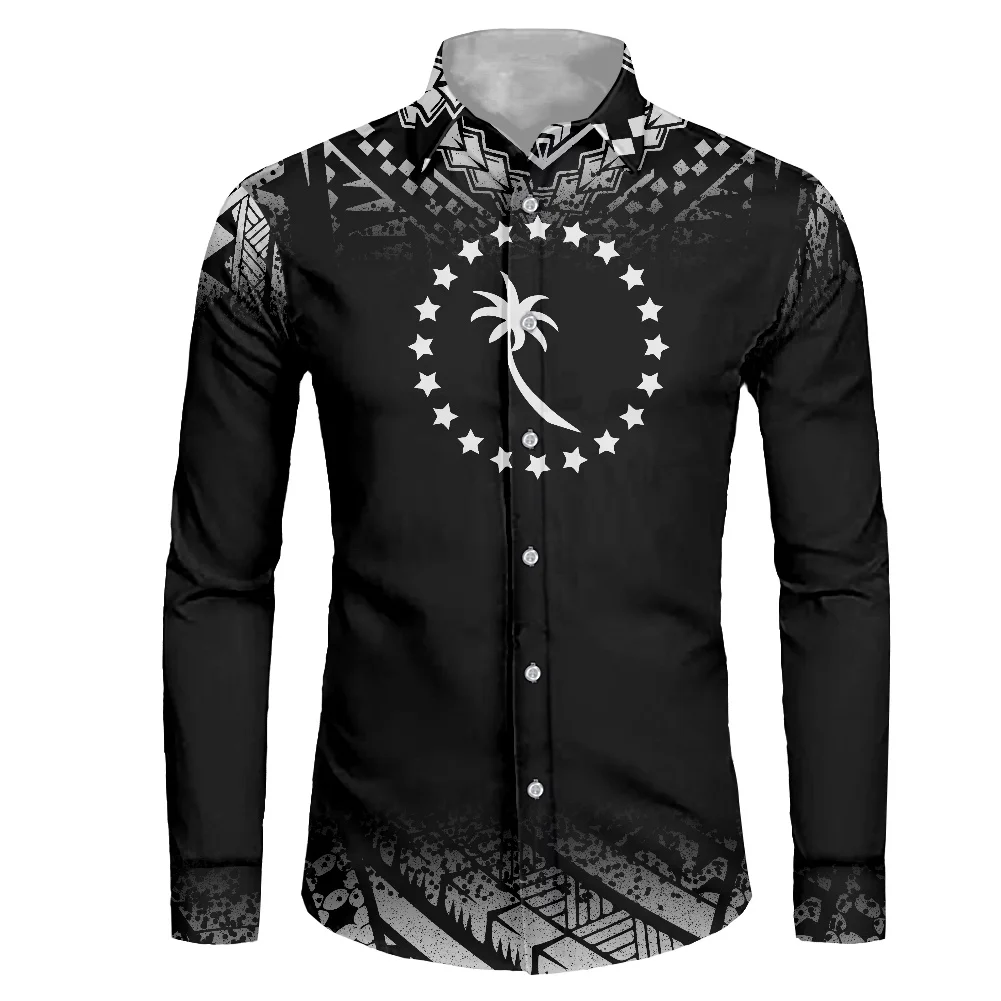 

HYCOOL Polynesia Tribal Print Button Up Shirt Wholesale Chuuk Island 6xl Plus Size Men Clothing Fall Black Long Sleeve Shirt Men