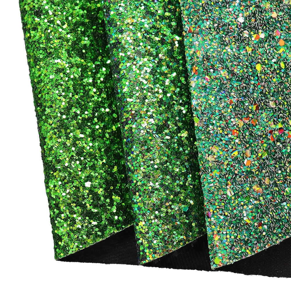 30x132cm Roll Shiny Fern Classic Green Chunky Glitter Fabric With Elastic Or Twill Colth Backing For Bows Earring DT018