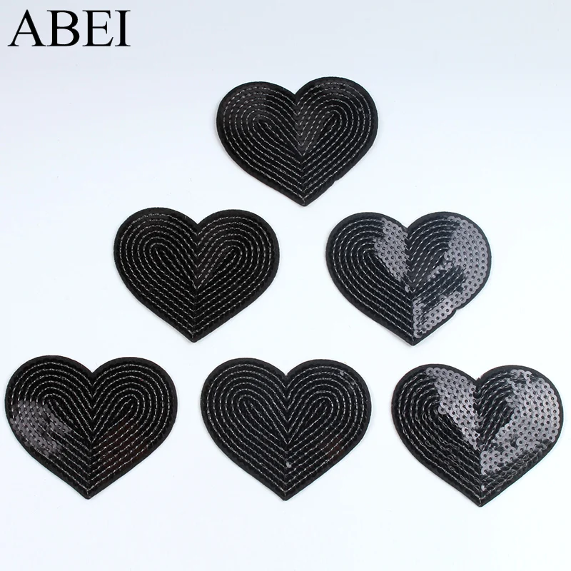 10pcs Big Black Glitter Patches Sequined Heart Patch DIY Quality Stickers Sewing Badge Fabric Appliques